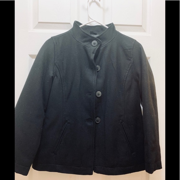 NWT Black Old Navy Wool Swing Coat With Button Closure Teen Girl's Size Large - Picture 1 of 4